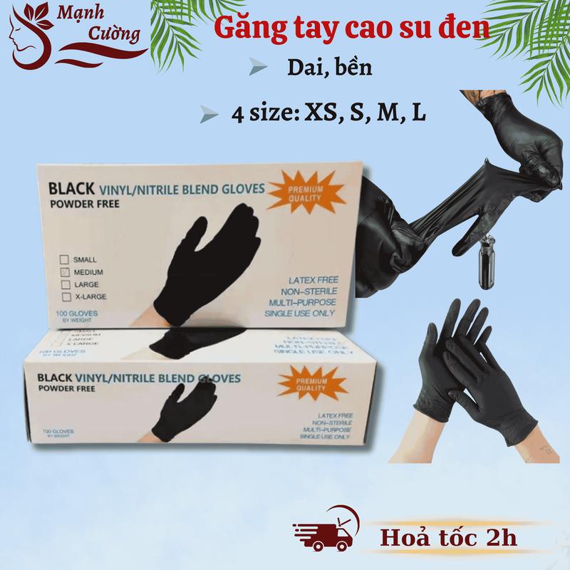 Găng tay cao su đen không bột chống hóa chất, Găng tay đen siêu dai dùng trong phun xăm thẩm mỹ