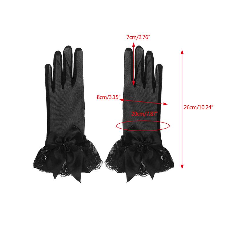 Women Bowknot Decor Fishnet Short Gloves Lace Gloves Goth Cosplay Accessory 2