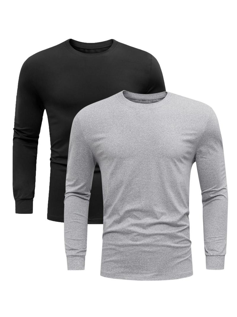 Product Introduction of 【Plus Size】 Men's Solid Long Sleeve Tee, Casual Basic Round Neck T-shirt for Fall & Winter, Men's Top for Daily Wear 6