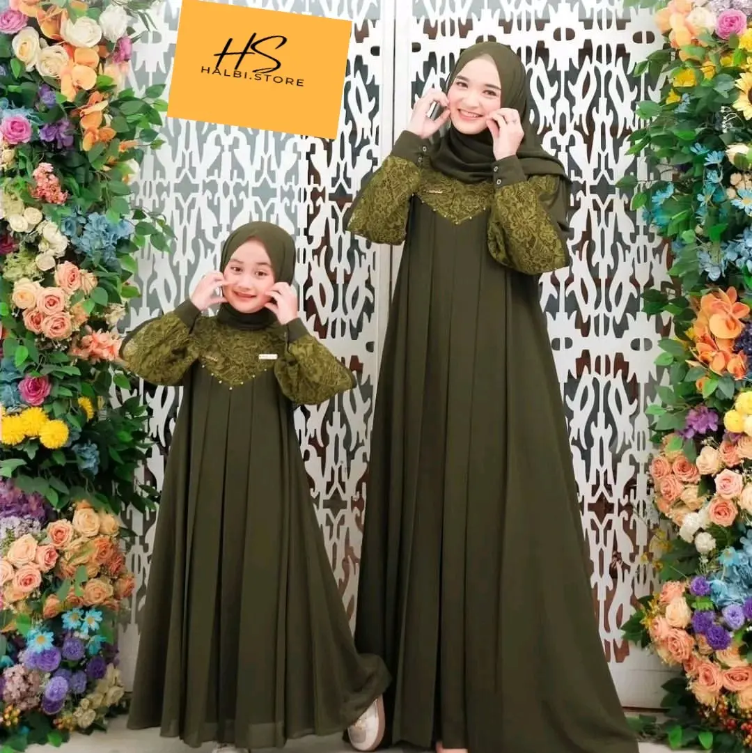 Couple gamis set Khimar ibu dan anak cantik banget model kekinian/Inara couple kids and mom/gamis set pashmina ibu dan anak model 2023