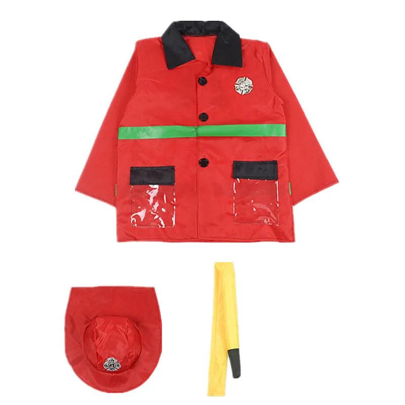 Kids Firefighter Costume Toddler Fireman Dress Up Halloween Cosplay Career Suit with Hose and Whistle Party Birthday Gift 6