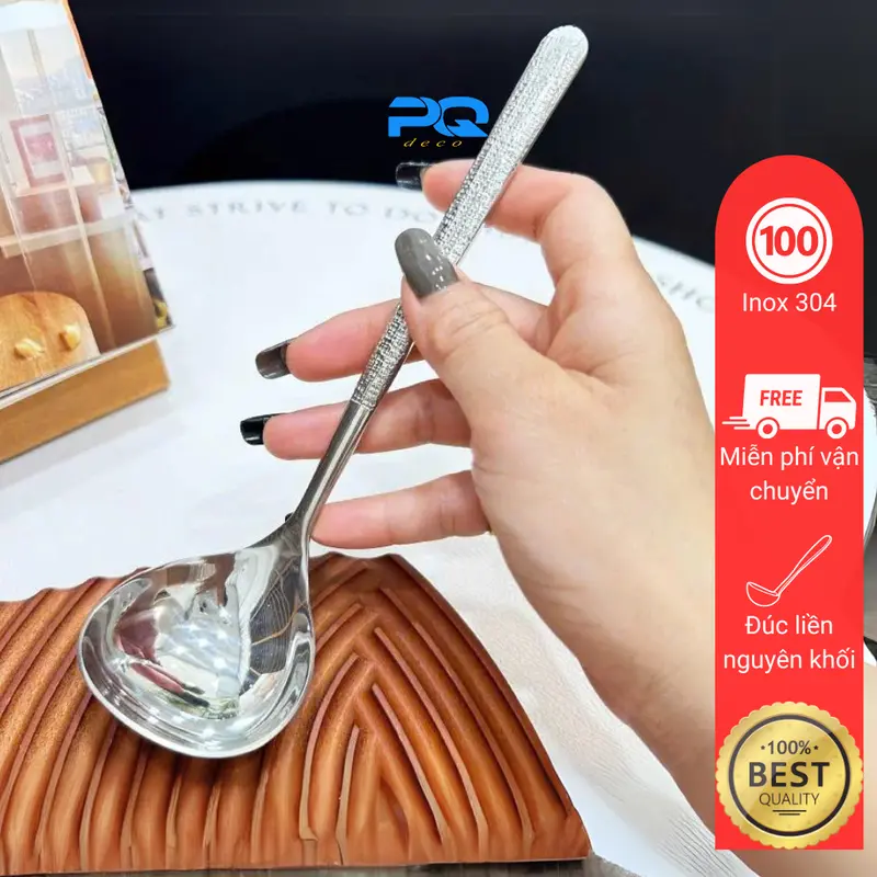 Muôi muỗng vá múc canh soup cháo tay cầm dài cán khắc tinh tế GB174 0