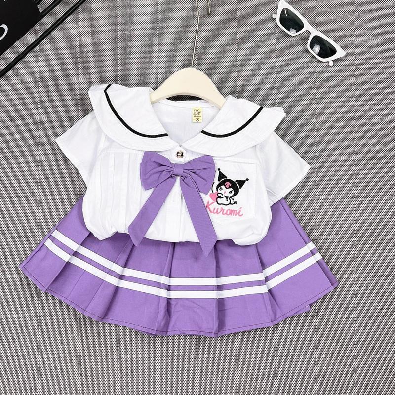(7-31kg) set  sơ mi kèm chân váy cho bé gái ,  cho bé gái đi học họa tiết kuromi cả  bộ quần áo có cổ Sandal xinh tuổi 12 kẻ sọc áo  sơ mi váy  cho set  đồ