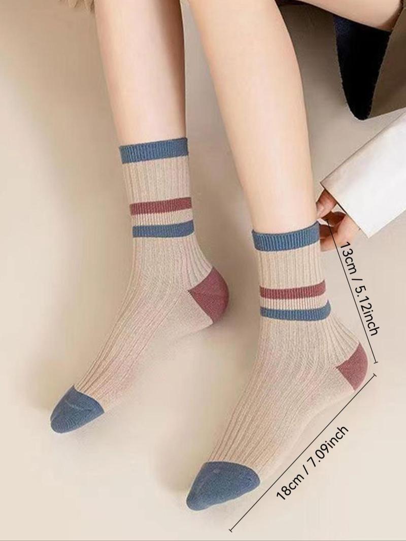 Product Introduction of Women's Striped Print Crew Socks, Casual Comfy Breathable Socks for Daily Wear, Women's Socks for All Seasons 8