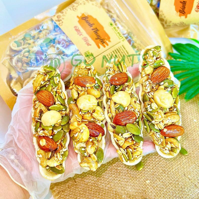 Bánh thuyền mix hạt GO NUTS có Macca không đường tạo ngọt bằng mật ong, bánh hạt mix ngũ cốc dinh dưỡng