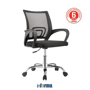 Informa G Zaki Kursi Kantor Sandaran Rendah - Hitam Tempat Kerja Dengan Roda Office Chair Kursi Mesh Staff Karyawan Furniture Indoor Kantor Kursi Kerja Putar Belajar Jaring