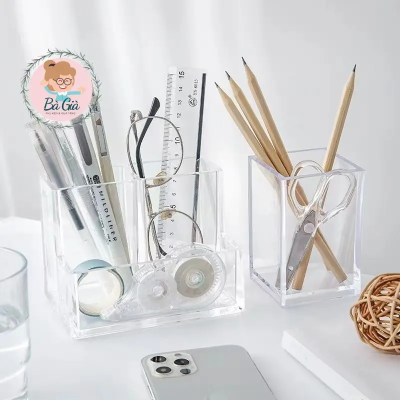 Ống đựng bút trong suốt để bàn, kệ đựng bút tiện dụng đa năng cho học sinh BG31