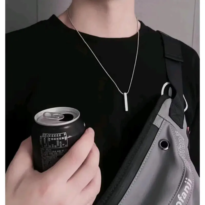 kalung simpel pria wanita balok singgel ukir nama titanium anti karat terlaris Aksesoris Elegan Hadiah kalung  al 0