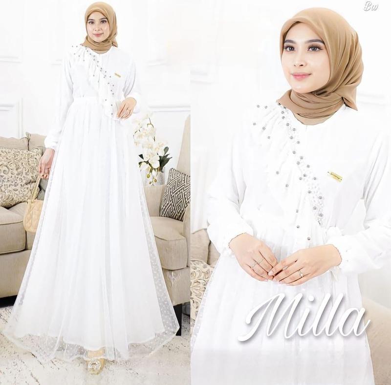 Dress Kondangan Lebaran 2023 Fashionable Kekinian Modern Ceruty Babydoll Mix Tille Dott 6
