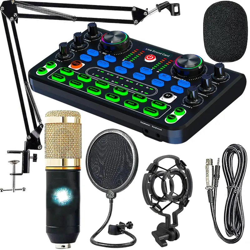 Podcast Equipment Bundle, Audio Interface with Voice Changer & Condenser Microphone, Audio Mixer Perfect for Recording, Broadcasting, Live Streaming 0