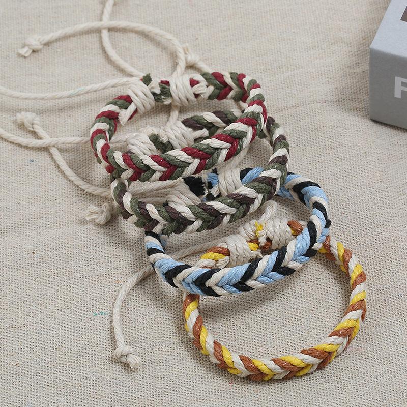Ethnic Style Colorful Weave Rope Adjustable Bracelet Handmade Hemp Rope Wristbands Bracelets For Couple Simple  Gift 8