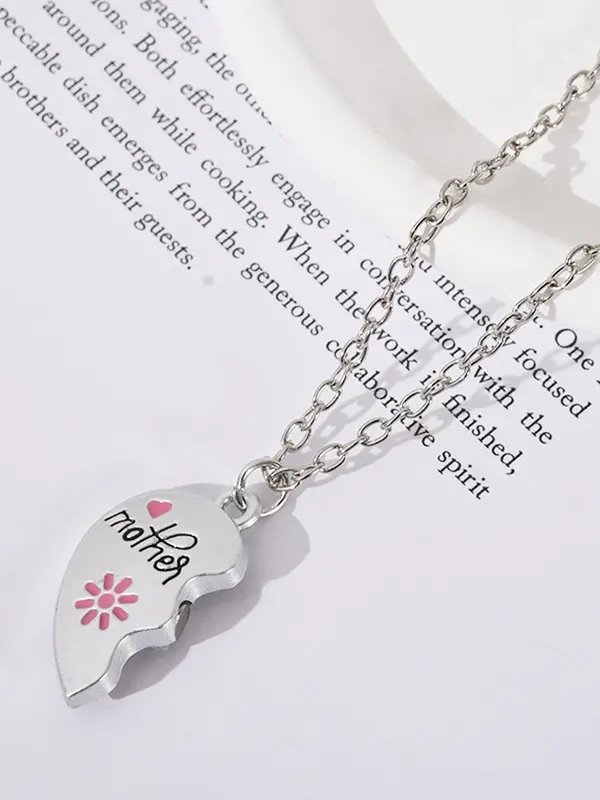 Mother & Daughter Themed Heart Pendant Necklace, Fashion Jewelry for Party, Daily Clothing Decor, Trendy All-match & Exquisite Jewelry for Birthday Gift 7