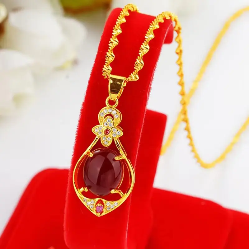 Vòng Cổ Mặt Dây Chuyền Giọt Nước, Thiết Kế Cỏ Bốn Lá, Dành Cho Nữ, Mặt Dây Chuyền Ngọc Bích Giả Mới, Phong Cách Trung Quốc Thanh Lịch Và Hoang Dã, Vòng Cổ Mới