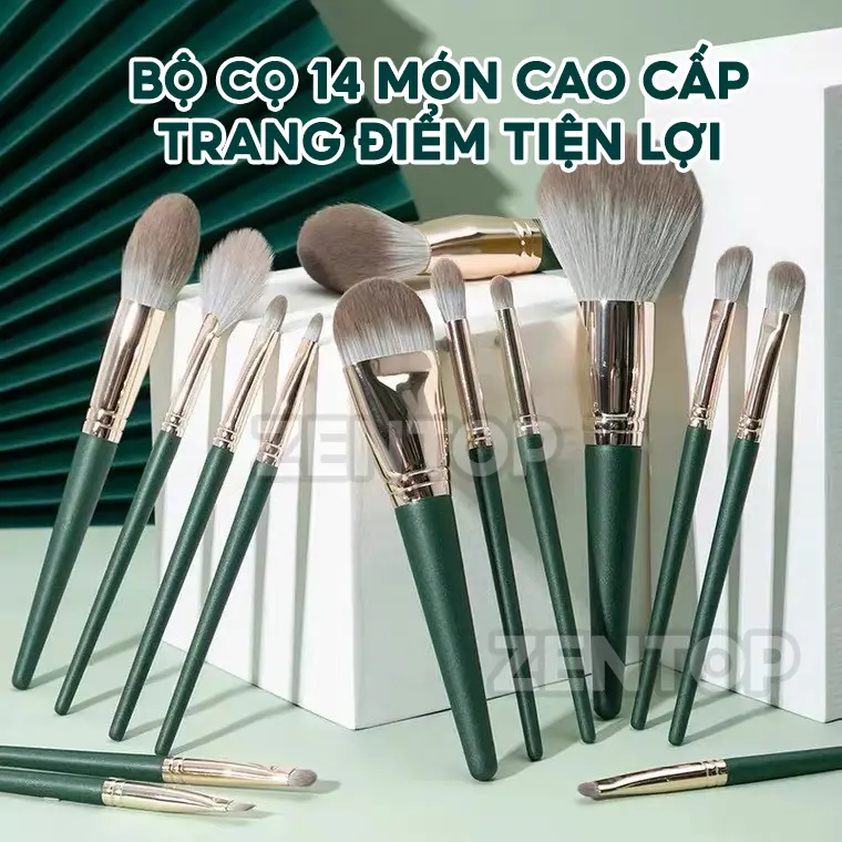 Bộ cọ trang điểm 14 cây CAO CẤP cọ lông mềm cọ đánh nền đánh phấn mắt cọ che khuyết điểm kèm BAO DA sang chảnh ZENTOP Mỹ Phẩm Cosmetic 1