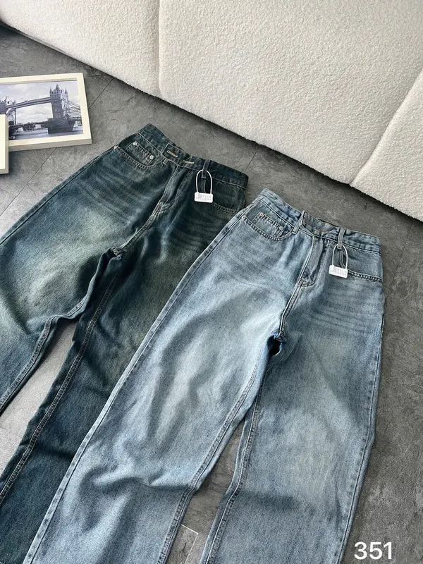 TCSHOPJEAN Quần Jeans Suông Nữ Bigsize 55kg-90kg Trơn Lai Kiểu Mã 351 6