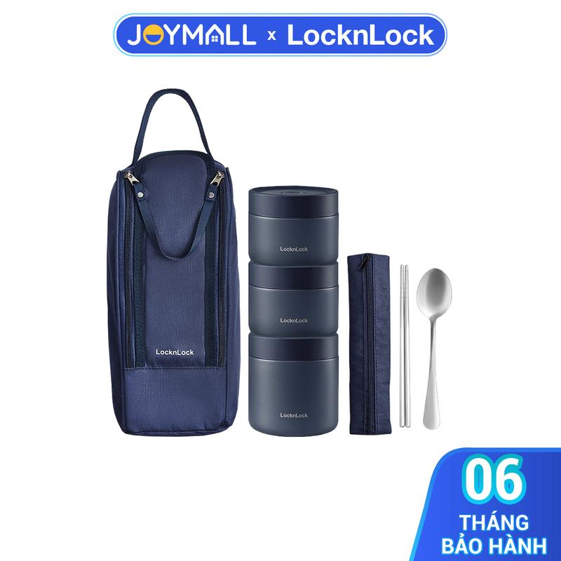 Bộ 3 Hộp Cơm Giữ Nhiệt Locknlock Lunch Box LHC8052S01 - Hàng Chính Hãng, Cả 3 Hộp Đều Giữ Nhiệt, Kèm Túi Và Muỗng Đũa - JoyMall