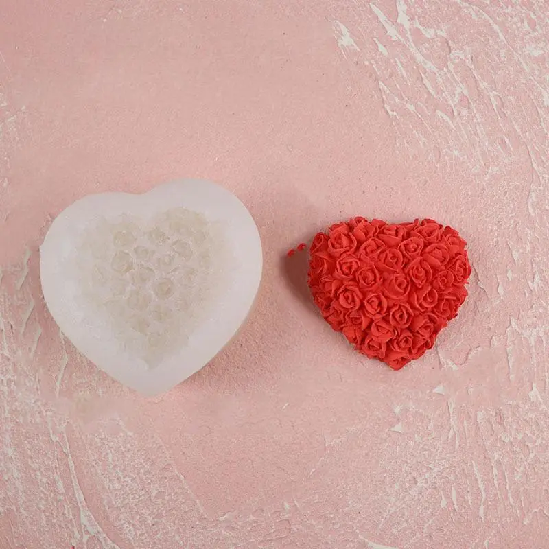 3D Heart Shaped Rose Design Candle Mold, 1 Count Silicone Candle Mold, DIY Handmade Soap Mold, Baking Mold for Home Kitchen