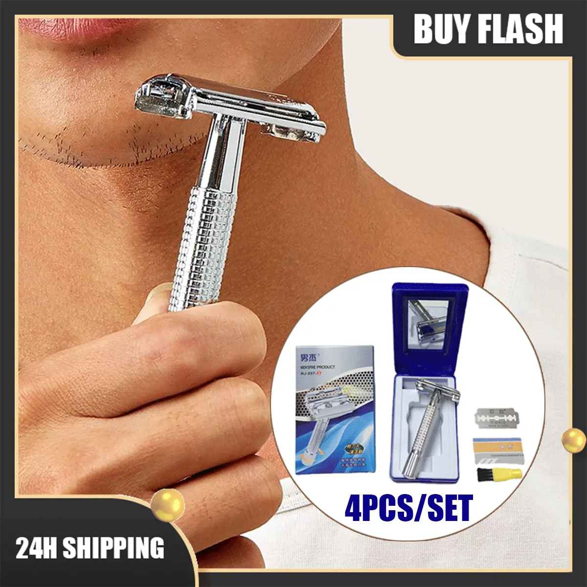 Manual Shaver Handheld Razor Blades Shaver For Men Classic Stainless Steel Safety Razor Shaver Handle With Brush Manuall shaving Tools Color Durable Comfort