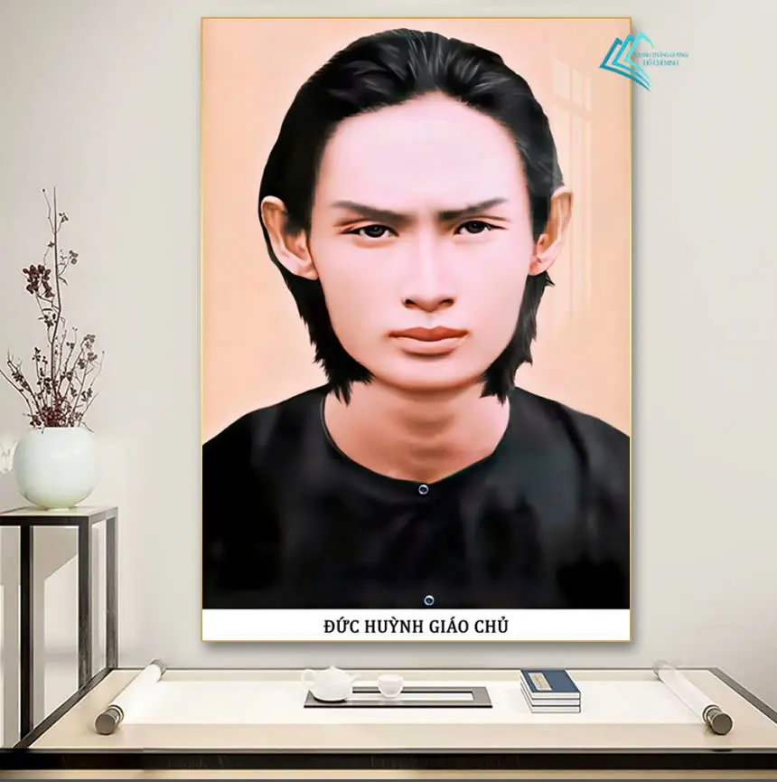 Tranh treo tường tráng gương Đức Huỳnh Giáo Chủ- Tranh Phật Giáo Hòa- Bo viền cao cấp