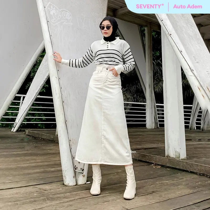 JINISO SEVENTY - 901 Slit Highwaist Rok Jeans Wanita Warna Khaki 0