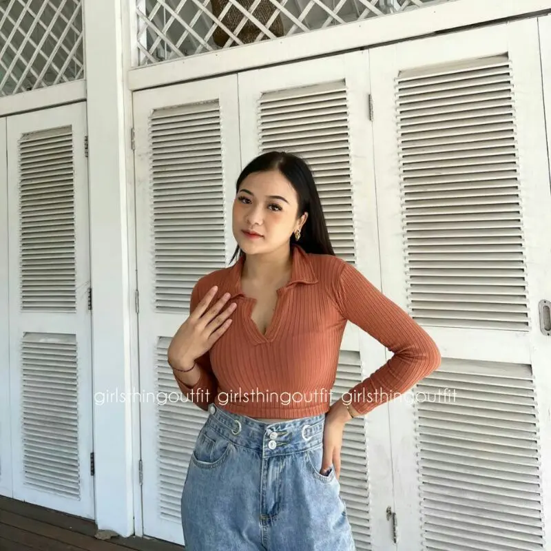 Polo - JESSIE TYPE 2 PANJANG - Atasan Crop Berkerah - Crop Top - Rib Kerah - Atasan Wanita - Fashion Wanita 1