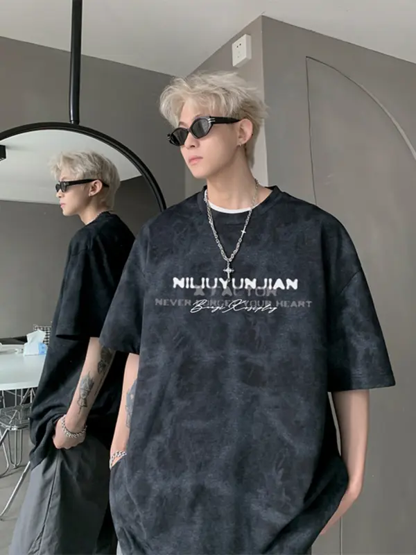 Áo thun loang Nam Nữ unisex cổ tròn logo in nhiệt - MayLinhShop -  Chất cotton co giãn 2 chiều 1