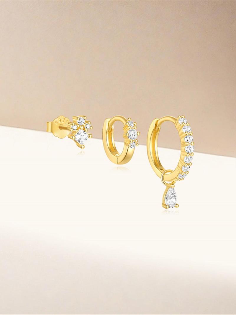 Product Introduction of 925 Sterling Silver Artificial Zircon Decor Hoop Earrings, Fashionable Earrings for Women & Girls, Trendy All-match & Exquisite Jewelry for Birthday Gift 4