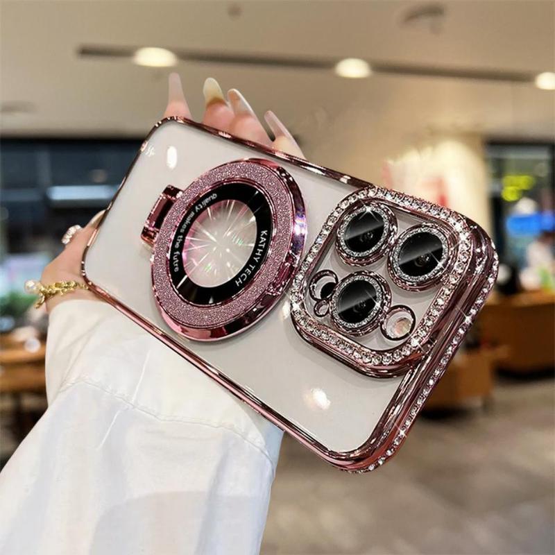 Product Introduction of Fashion Camera Design Phone Case with Lens Protector, Rhinestone Decor Phone Protective Cover, Phone Accessories Compatible with iPhone 12 13 14 15 16 Plus Pro Max, Casing 2