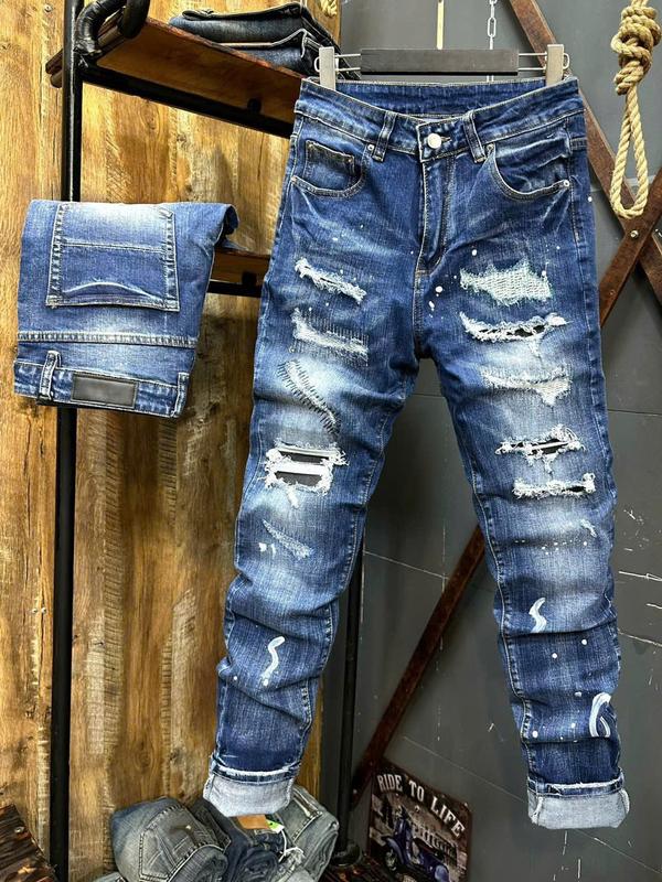 Quần JEANS Quảng châu NAM DÀI  J3512- from ôm nhẹ,  Màu Xanh Was Xước Cào rách bụi Mạng Chỉ -  K3 STORE