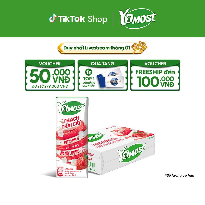  Thùng 48 Hộp Yomost Thạch Trái Cây Hương Dâu  48x180ml  