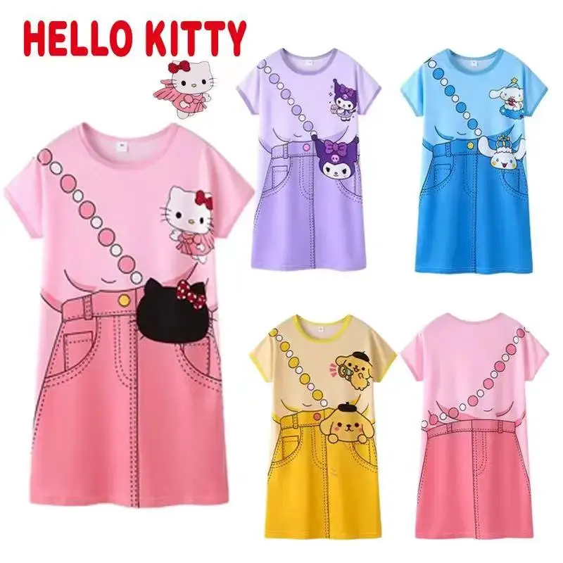Lotso Kids Short-Sleeved Summer Sleepwear Girls' Sleep Dresses Kuromi New Princess Dresses for Girls Clothing