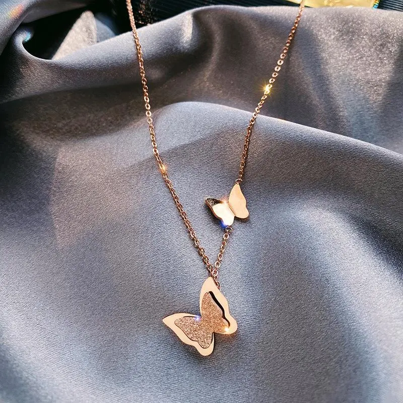 Trendy Grace Internet Celebrity Simple Jewelry Titanium Steel No Fading Butterfly Necklace Short Women's Lock Collar Bone Chain