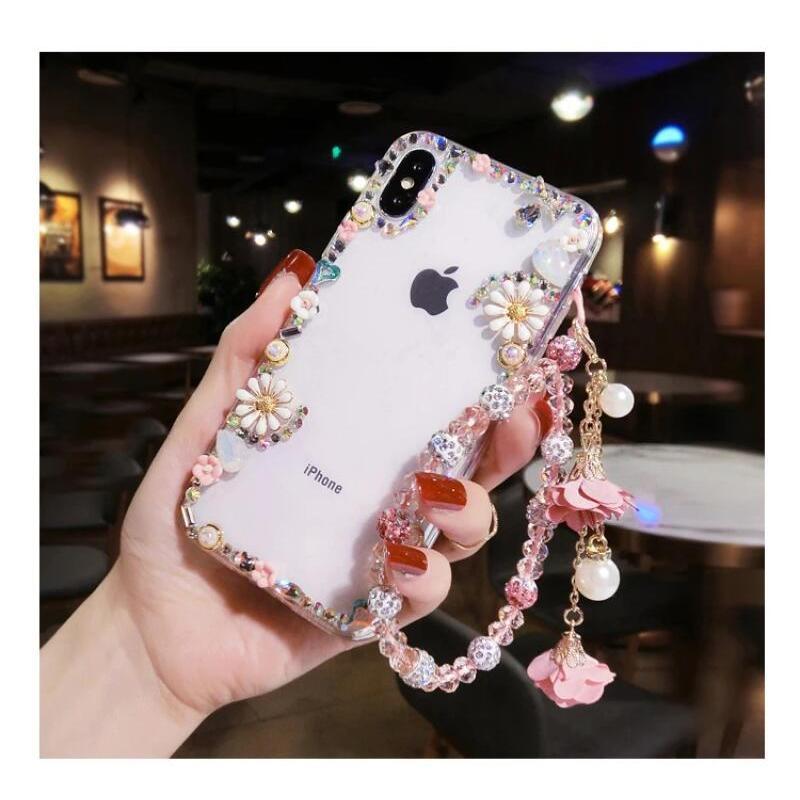 Ốp Mặt Dây Chuyền Vòng Tay Pha Lê Hoa Trong Suốt, Thiết Kế Hoa Khoan Sang Trọng, Tương Thích Với iPhone 13, 14, Và 15promax, Ốp Lưng Bảo Vệ Điện Thoại Di Động Phụ Kiện 8