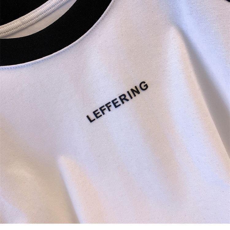 Product Introduction of Plus Size Irregular Letter Shoulder Short-Sleeved T-shirt Women's Summer New Belly Covering Short Top 10