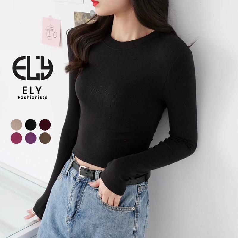Áo croptop nữ tay dài cổ tròn chất liệu thun cotton đẹp dáng ôm body co giãn tốt Áo phông nữ baby tee dáng croptop tay dài phong cách thời trang hàn quốc ELY278