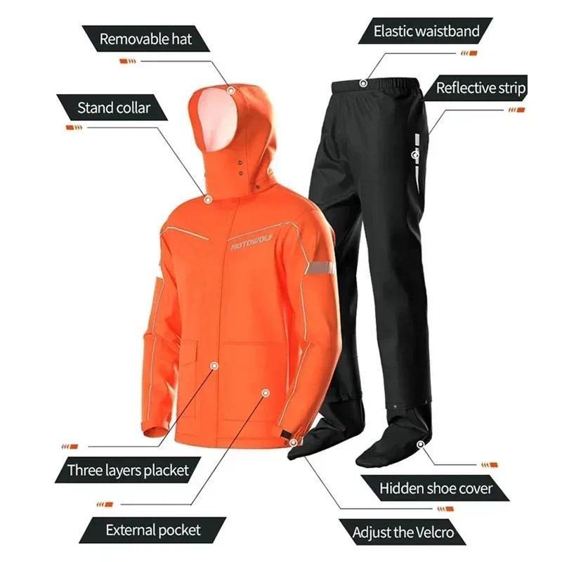 Motorcycle Rainsuit Waterproof Split Raincoat Suit Cycling Motorbike Jacket and Pants Lightweight Foldable Windproof Reflective 1
