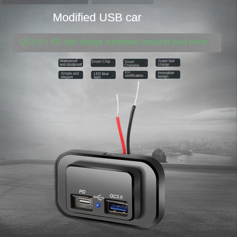 Overseas logistics and transportation,USB+PD Car Charger Socket 12V/24V USB Charging Splitter Outlet Power-Adapter for Motorcycle -Truck ATV Boat Car RV 6