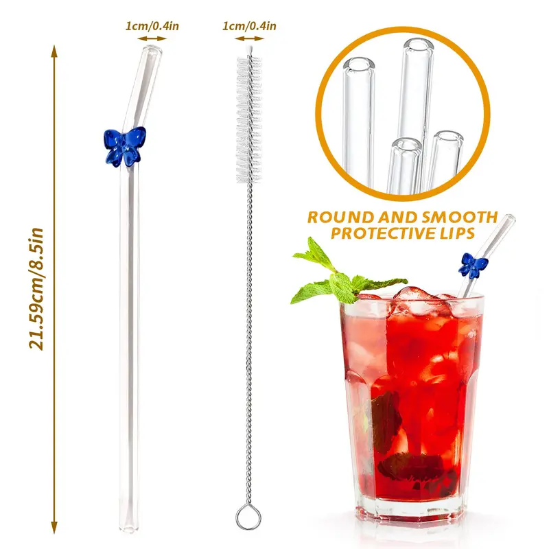 Reusable Glass Straws with Cleaning Brush, 4 Counts Bow Design Drinking Straws, Drinking Accessories for Smoothie, Juice, Ice Coffee and Cocktail 1