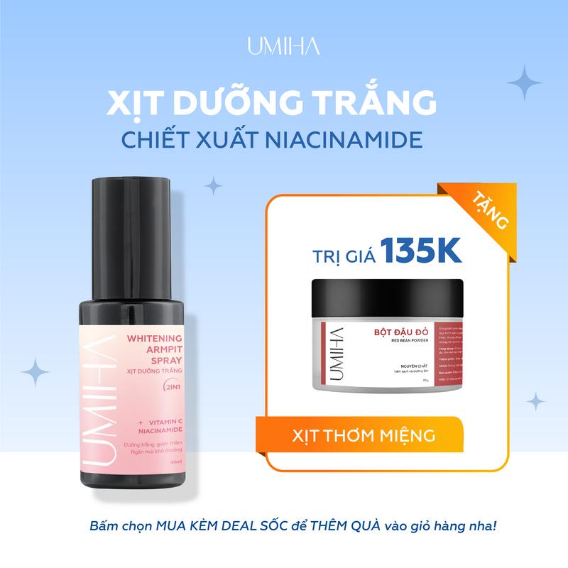 [ĐỘC QUYỀN LIVESTREAM] Xịt dưỡng trắng mờ thâm Nách UMIHA 45ml | Tặng bột đậu đỏ 55g Nữ Women