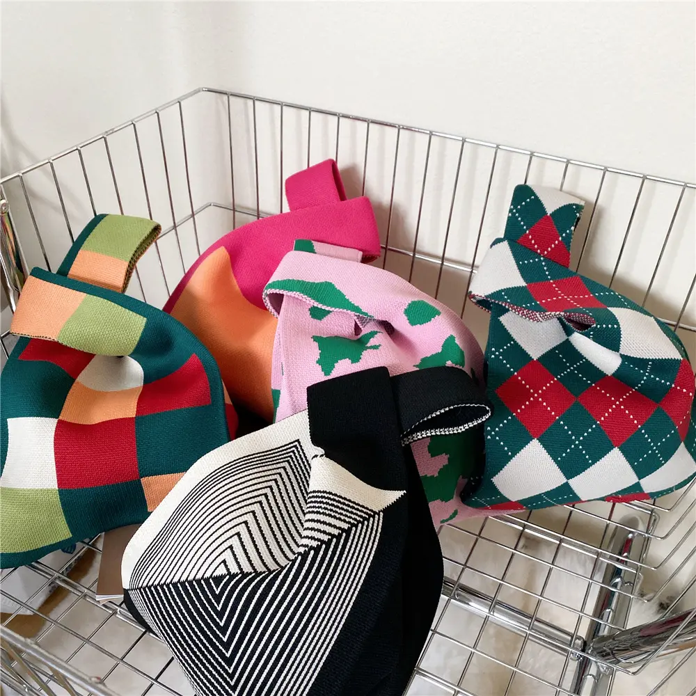 Túi Xách Dệt Kim, Thiết Kế Colorblock Kẻ Sọc Độc Đáo Dành Cho Nữ, Thích Hợp Cho Mùa Thu, Mùa Đông Và Mùa Hè, Đeo Một Bên Vai, Thời Trang Dệt Kim, Dễ Phối Đồ, Đi Chơi Cá Nhân, Túi Hợp Xu hướng