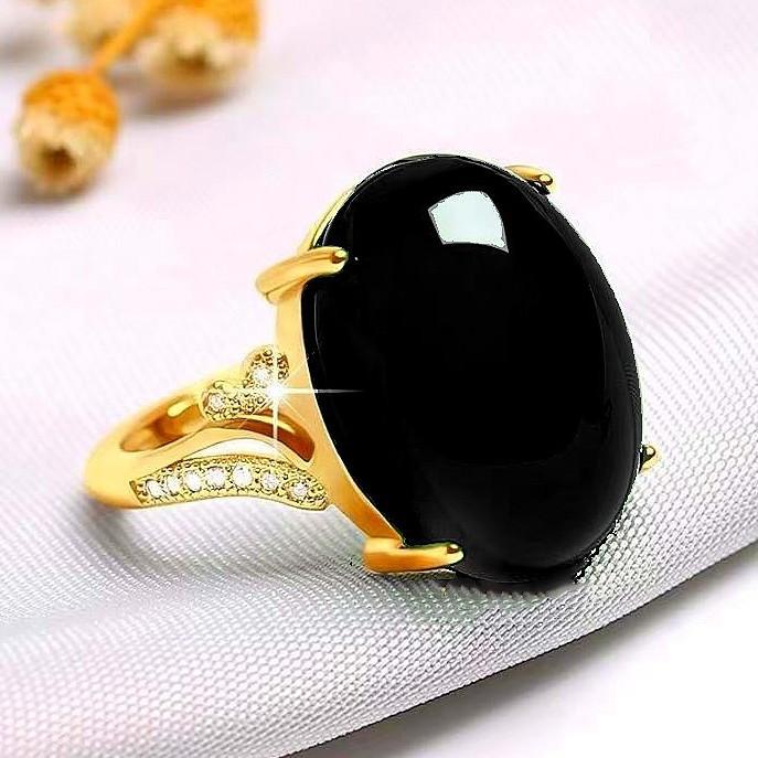 Product Introduction of Gold Inlaid Imitation Sapphire Ring for Women Luxurious Inlaid Imitation Red Green Black Yellow Agate Adjustable Ring 4