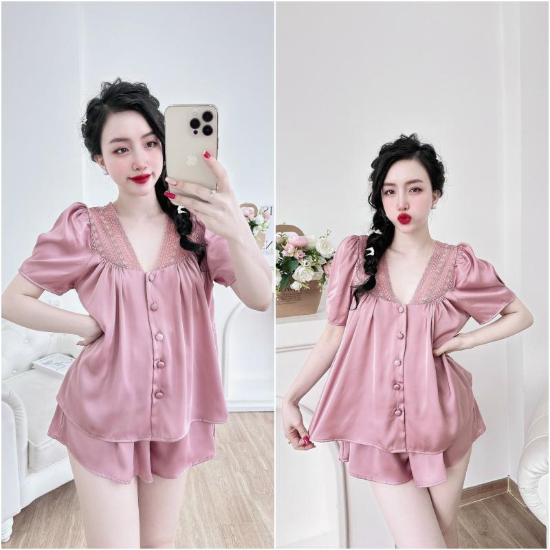 Đồ bộ lụa mặc nhà quần đùi bigsize chất latin mềm mịn thoáng mát. 0