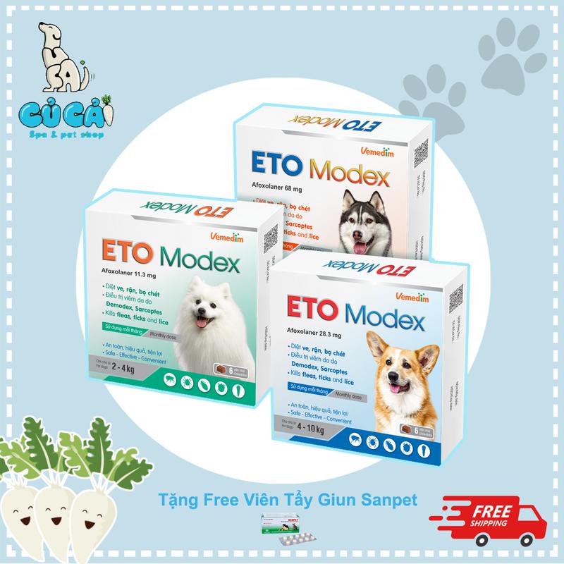 Viên nhai ETO Modex trị ve, rận, bọ chét, ghẻ Demodex, Sapcortes cho Chó
