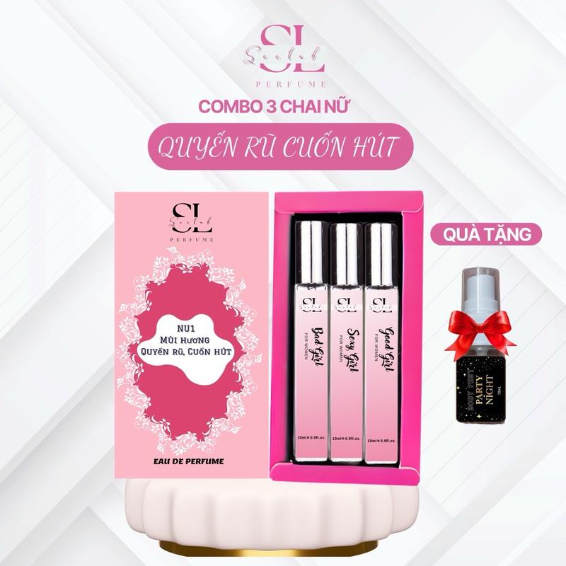 (Mua 1 được 4) Combo 3 chai nước hoa nữ Seelab 10ml - Hộp đựng nâng cấp - Quyến rũ, Cuốn hút - Kèm quà tặng body mist 10ml - Seelab Perfume Cosmetic Xịt Thơm Mỹ Phẩm Women