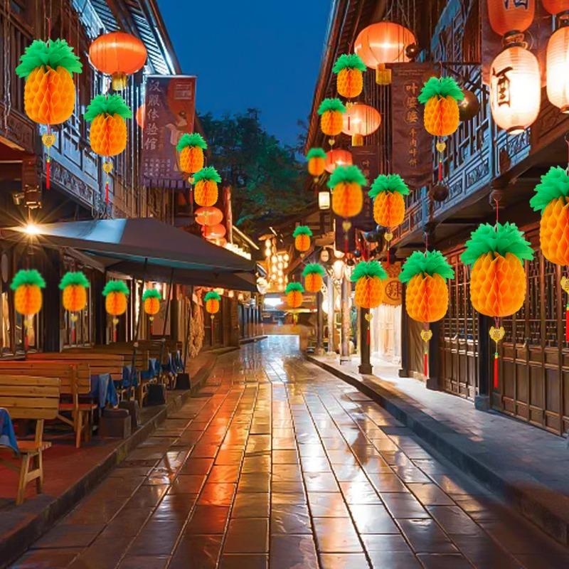 Product Introduction of Chinese Traditional Spring Festivals Pineapple Honeycomb Ball Lantern Oil-plastic Paper Hanging Lanterns Chinese New Year Gifts Decor 18