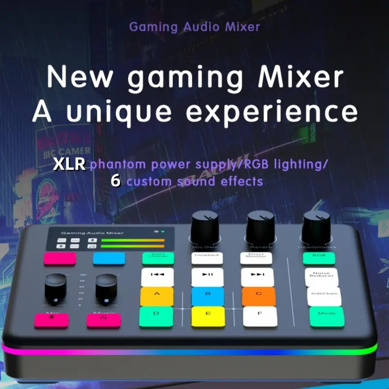 G1 Audio Mixer, Sound Card with RGB Lamp, XLR interface, 6 Custom Sound Effects, Live Sound Card with Various Sound Effects for DJ & VJ 3