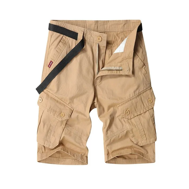 Summer Overalls Pants Men's Multi-Pocket Fifth Pants plus Size Cotton Casual Beach Pants Breeches Fifth Pants Deep Pants