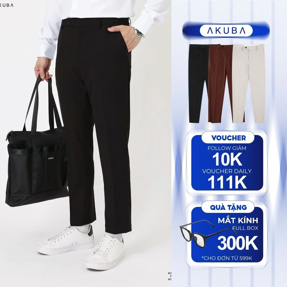 [TRỢ GIÁ 20k]  Quần tây nam Menswear Pants công sở hàn quốc AKUBA cao cấp, form slimfit dáng suông, vải cotton co giãn dày dặn | 01K3008