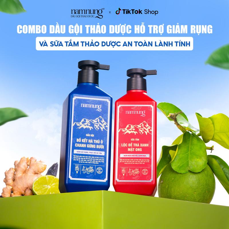 [Rẻ vô địch]Combo dầu gội thảo dược Namnung, dầu gội hỗ trợ giảm rụng 500ml chiết xuất thiên nhiên bồ kết hà thủ ô Chăm sóc tóc Dưỡng tóc nữ và Sữa Tắm thảo dược thiên nhiên Hỗ Trợ Giảm Mụn Lưng chiết xuất trà xanh lộc đề 500ml