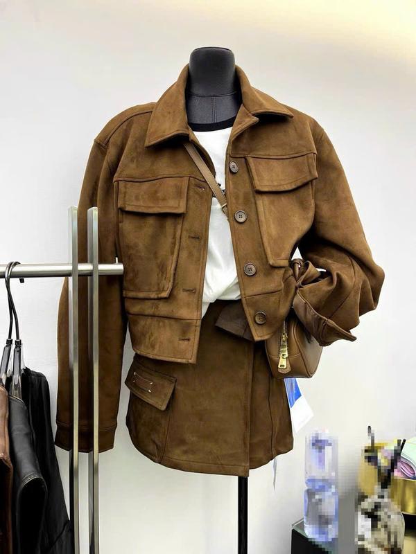 Áo khoác Da Lộn Lửng Phối Túi Hộp Thiết Kế Vải Da 2 Lớp From 65kg